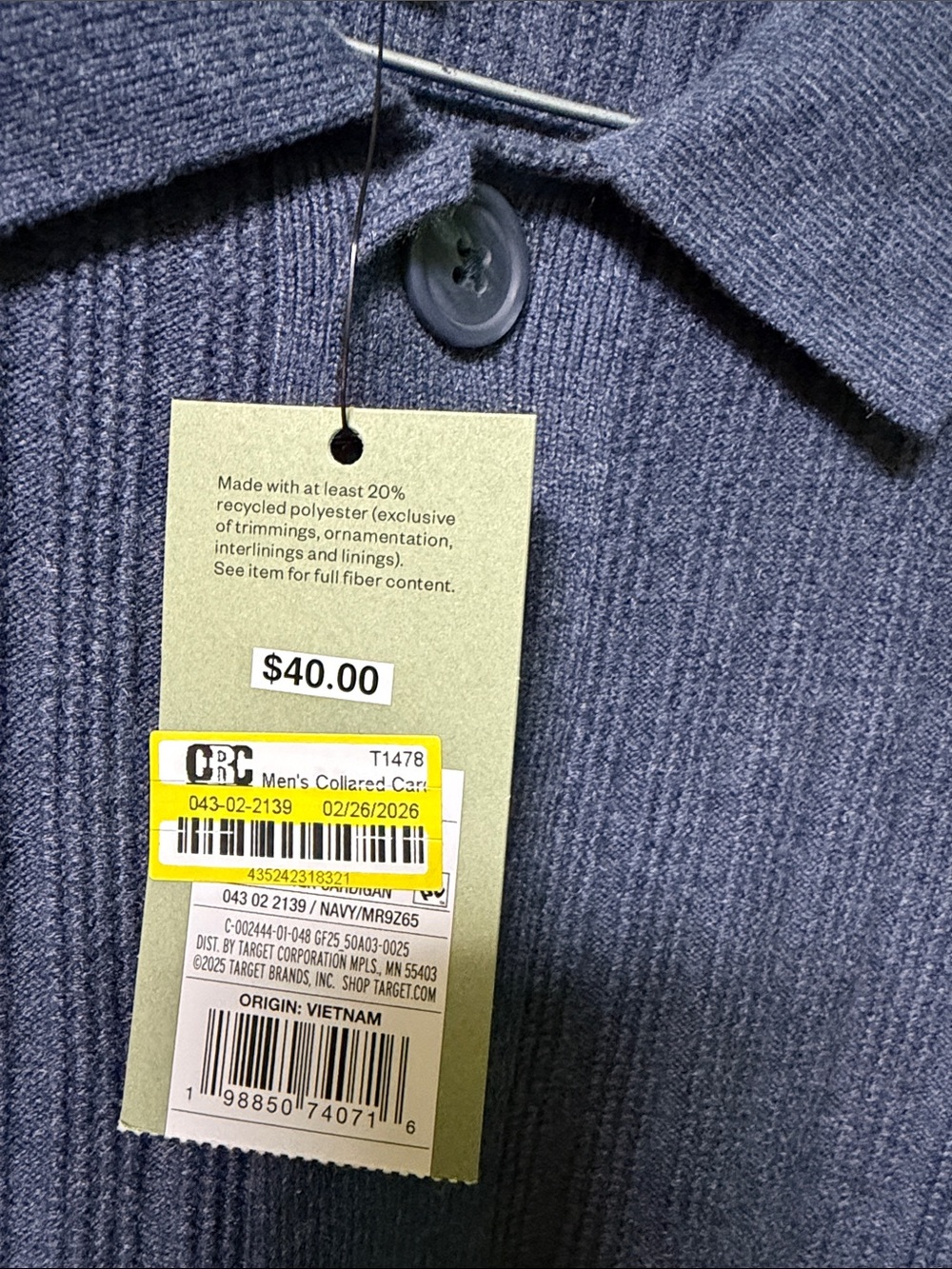 Goodfellow & Co Men's blue Ribbed Button Cardigan - Picture 2 of 4